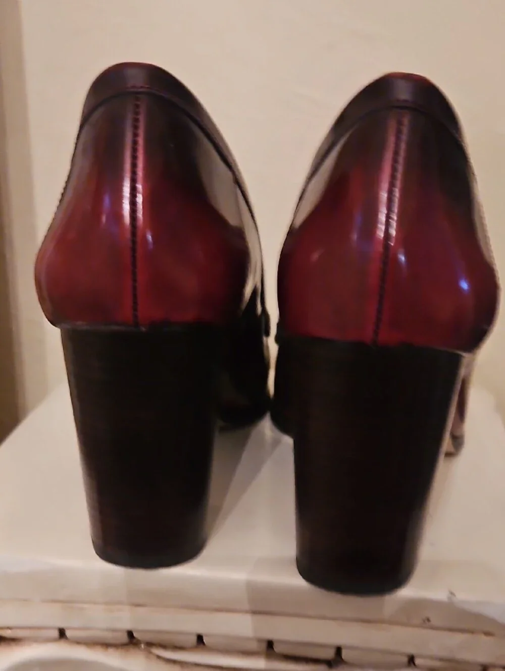 Michael Kors Women's Burgundy Leather Chunky Heel Penny Loafer Gently Worn 7.5M